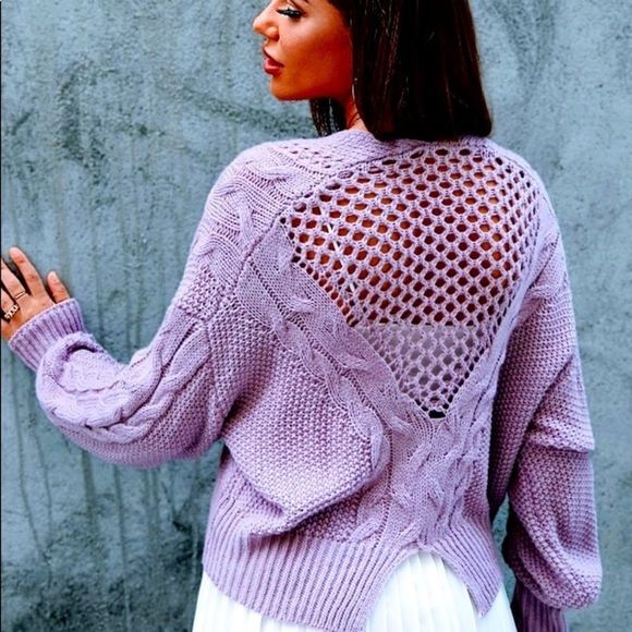 NWT! OPEN KNIT DROP SHOULDER BACK SPLIT DETAIL BUTTON UP CARDIGAN - MAUVE PURPLE - Picture 1 of 12
